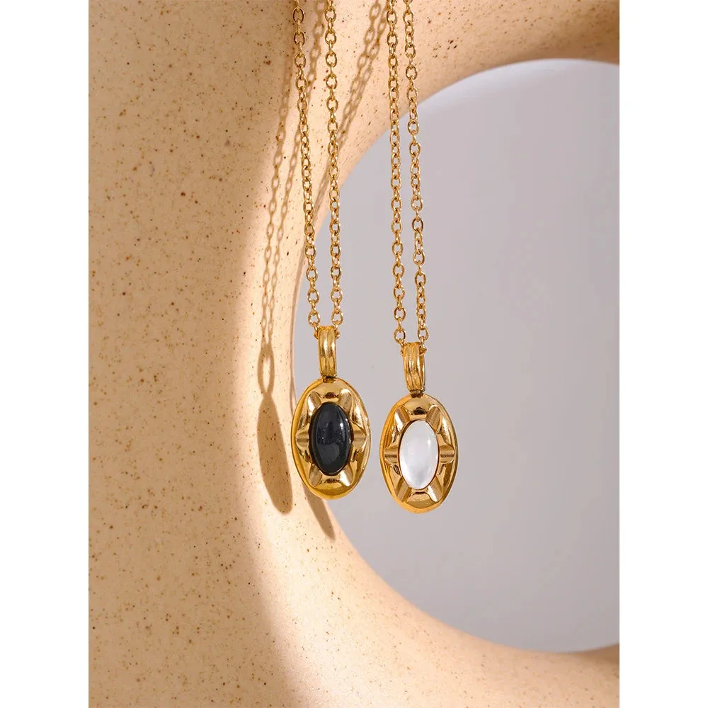 Natural Stone Oval Pendant Necklace