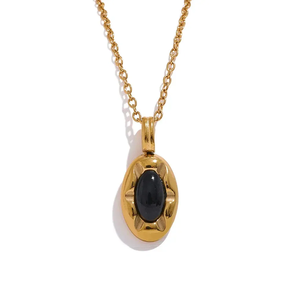 Natural Stone Oval Pendant Necklace