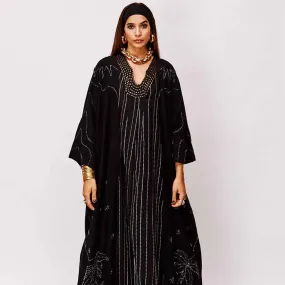 PEARL DROPS ON PALM BLACK ABAYA