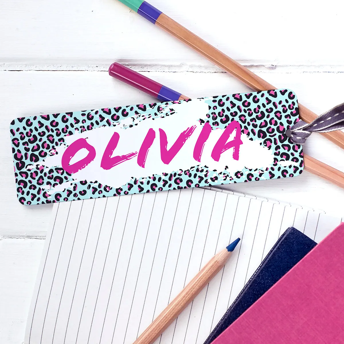 Personalised Leopard Pattern Name Metal Bookmark
