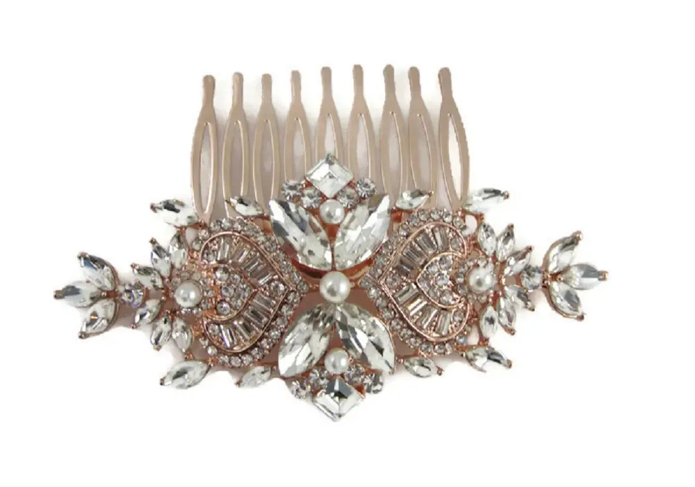 Rose Gold Pearl & Crystal Hair Comb
