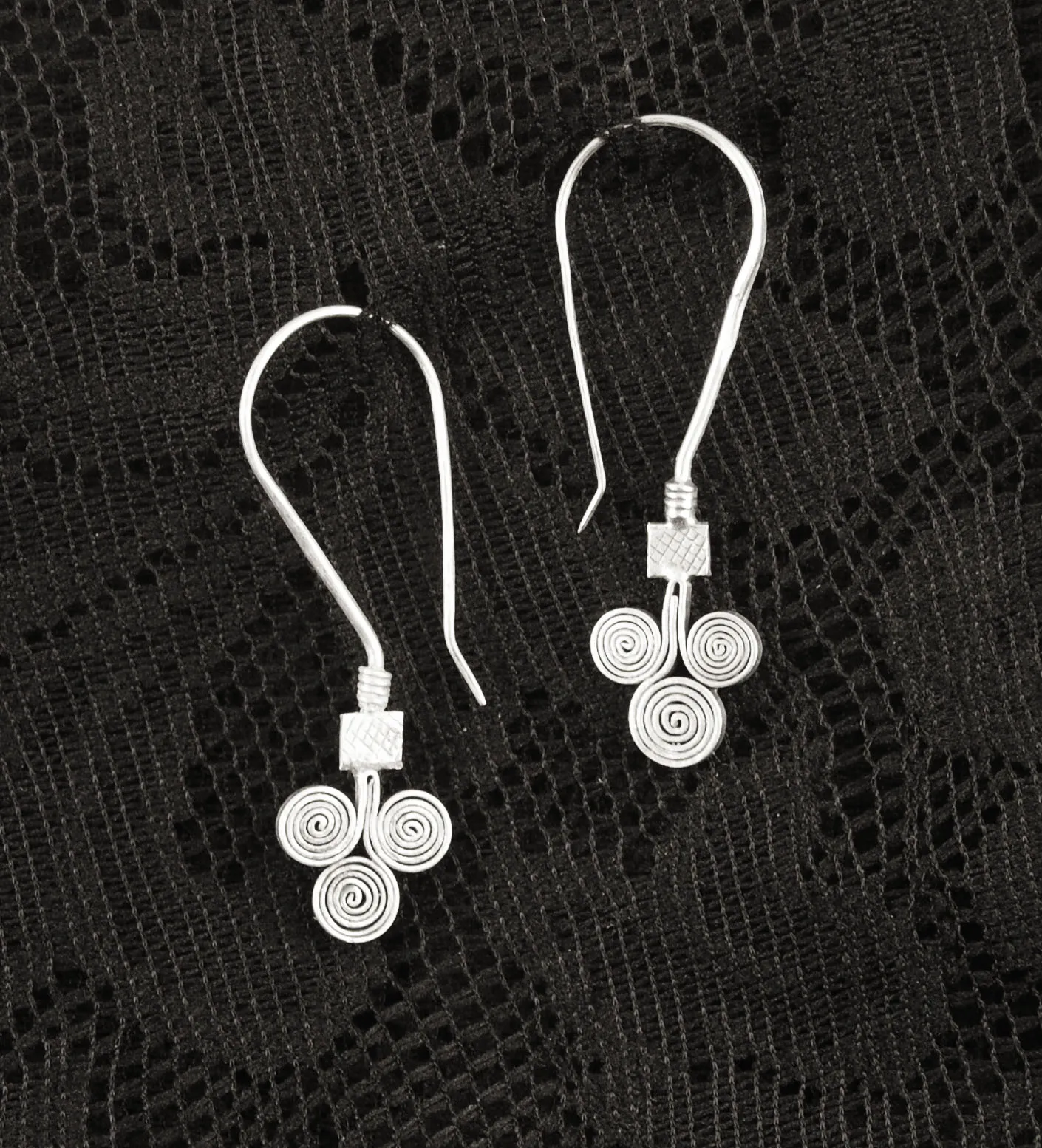 Triple Spiral Drop Earrings - Silver