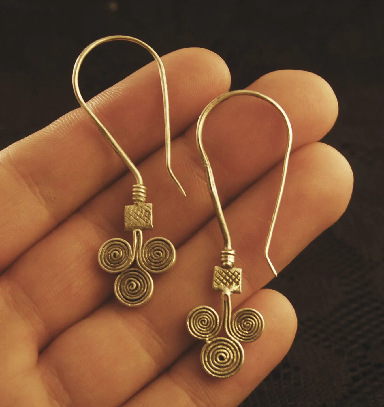 Triple Spiral Drop Earrings - Silver