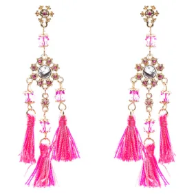 Unconventional Design Crystal Rhinestone Fun Tasseled Dangle Earrings E811 Pink