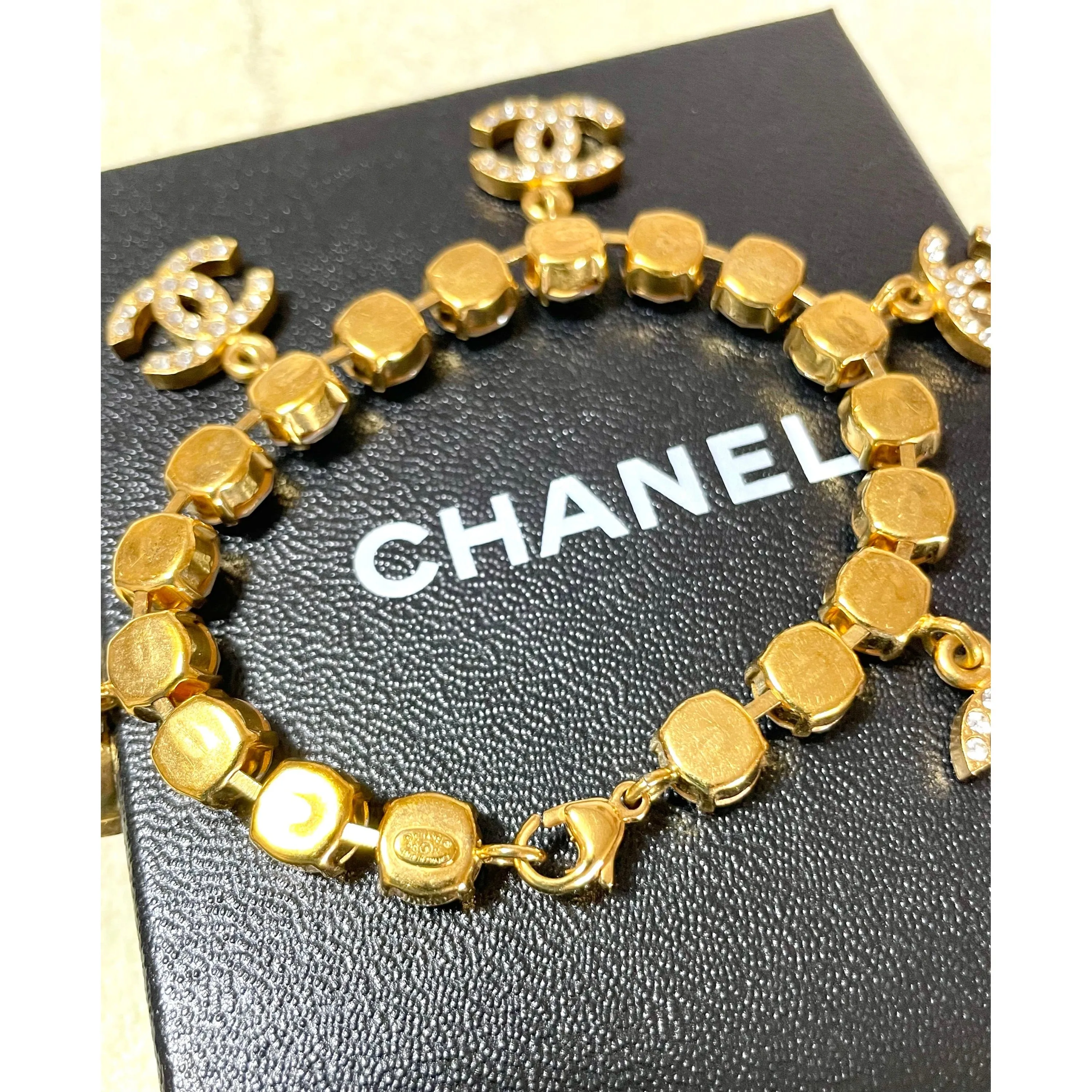Vintage Chanel bracelet with crystal and CC charms. Must have gorgeous jewelry piece. 0407131