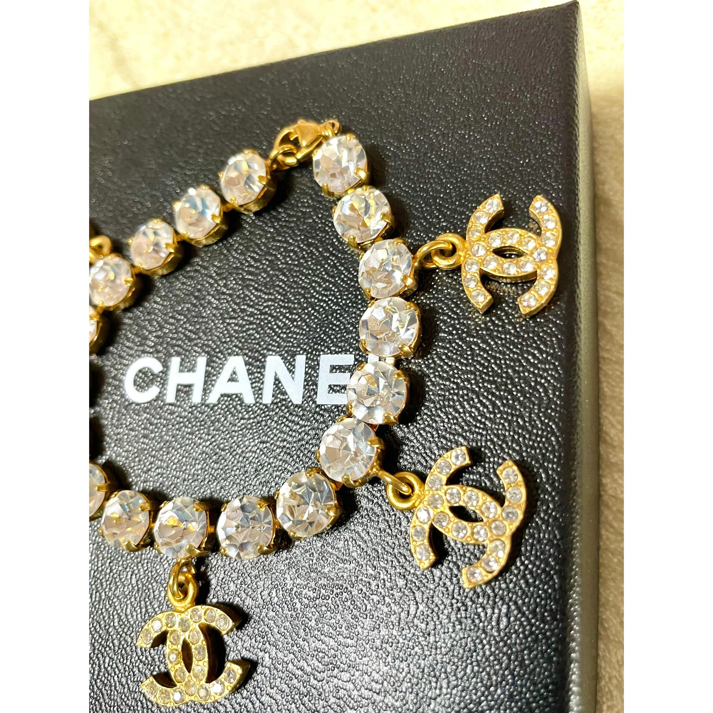 Vintage Chanel bracelet with crystal and CC charms. Must have gorgeous jewelry piece. 0407131