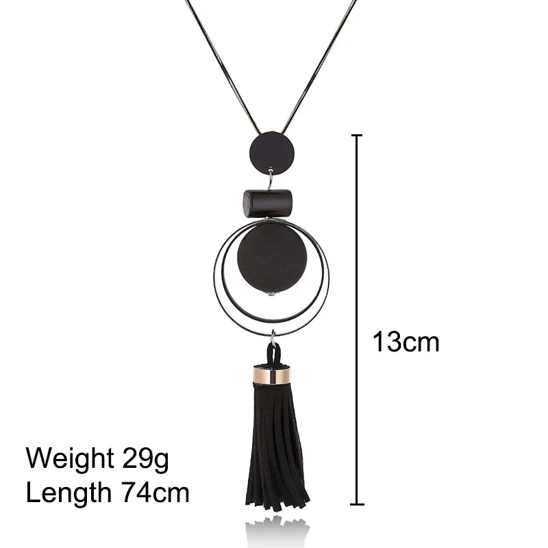 XIYANIKE New Fashion Jewelry Round Wood Beads Crystal Tassel Statement Necklaces &amp; Pendants For Women Long Sweater Chain N894