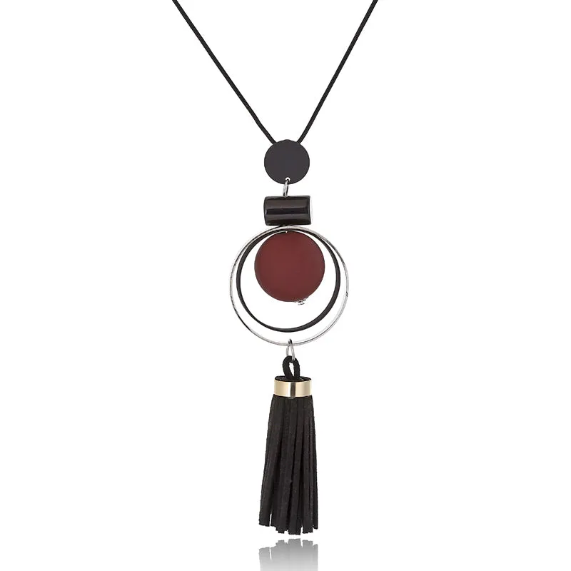 XIYANIKE New Fashion Jewelry Round Wood Beads Crystal Tassel Statement Necklaces &amp; Pendants For Women Long Sweater Chain N894