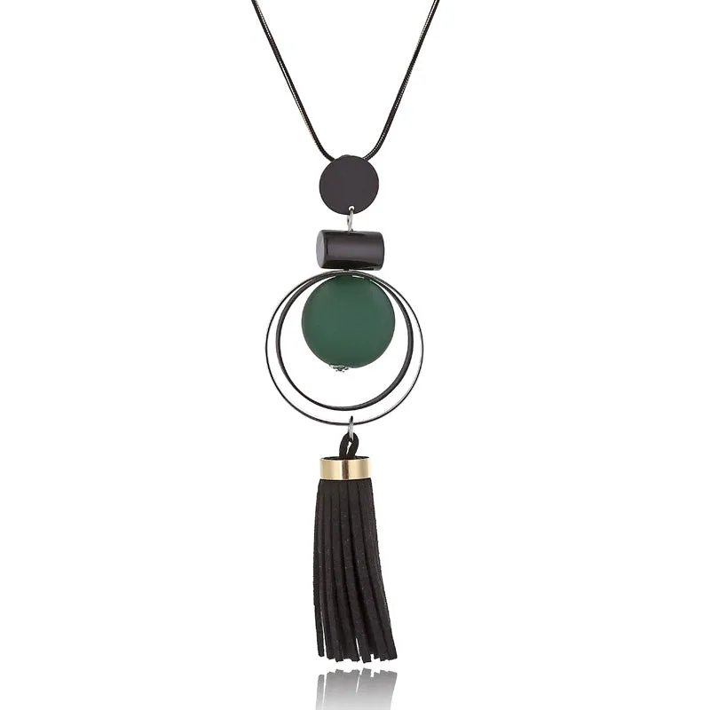 XIYANIKE New Fashion Jewelry Round Wood Beads Crystal Tassel Statement Necklaces &amp; Pendants For Women Long Sweater Chain N894
