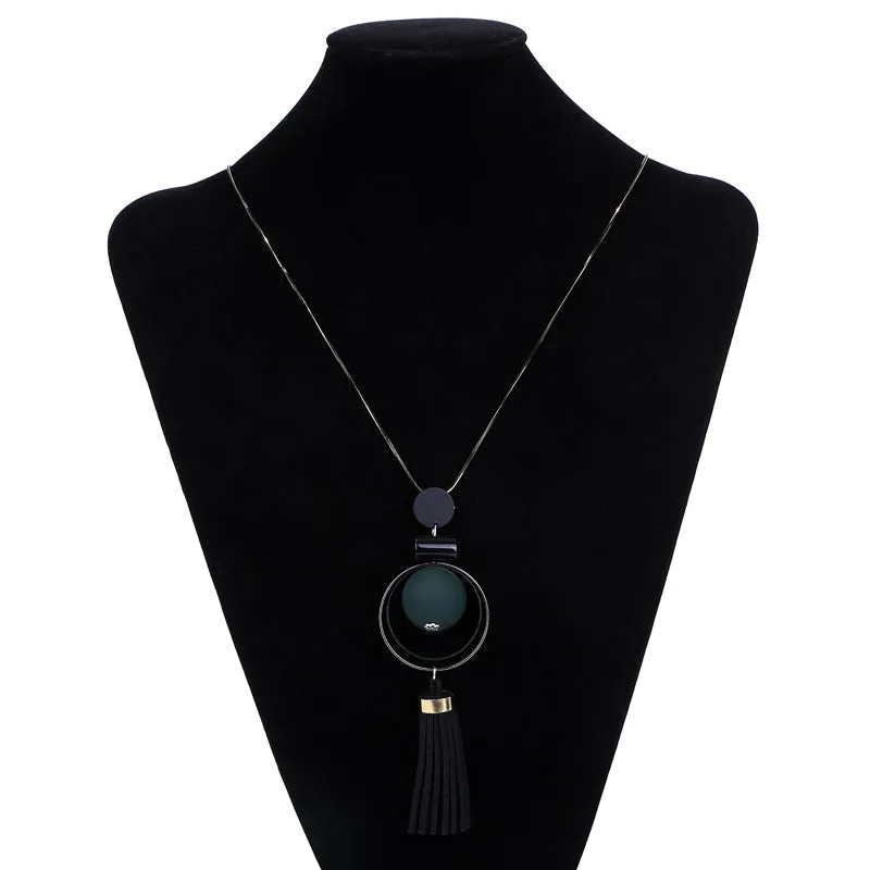 XIYANIKE New Fashion Jewelry Round Wood Beads Crystal Tassel Statement Necklaces &amp; Pendants For Women Long Sweater Chain N894