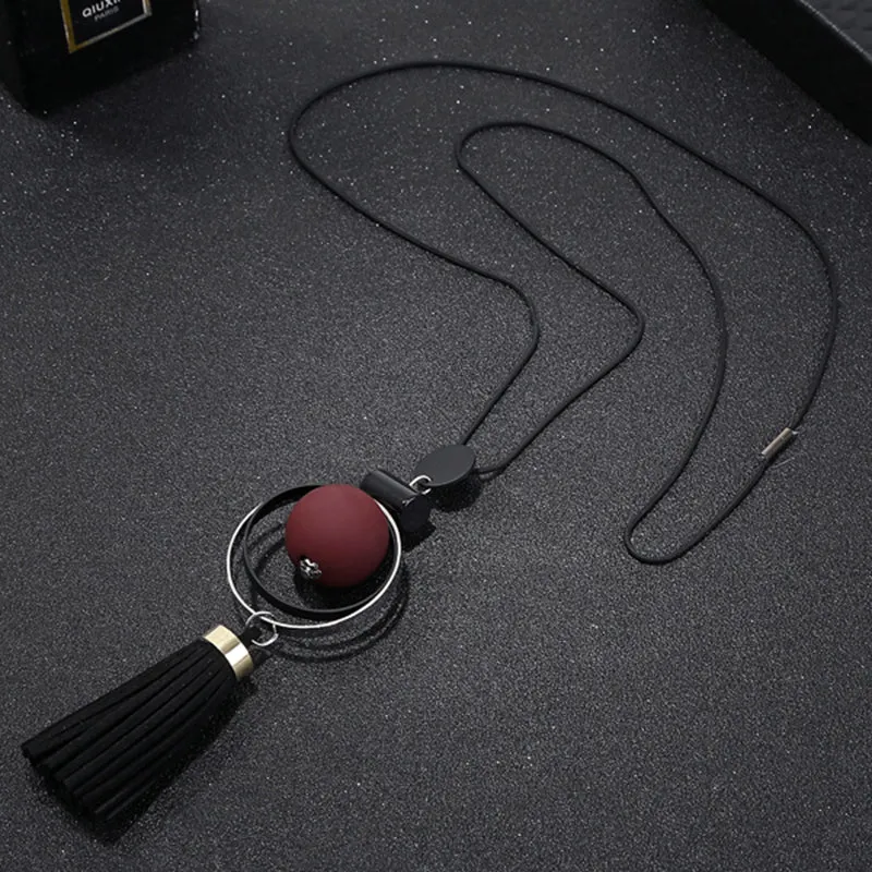 XIYANIKE New Fashion Jewelry Round Wood Beads Crystal Tassel Statement Necklaces &amp; Pendants For Women Long Sweater Chain N894